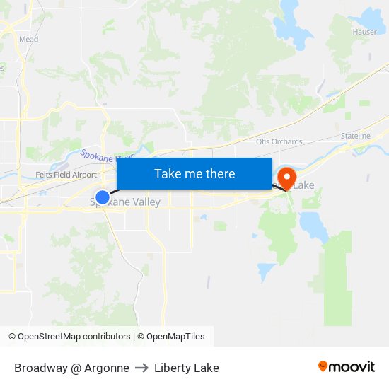 Broadway @ Argonne to Liberty Lake map