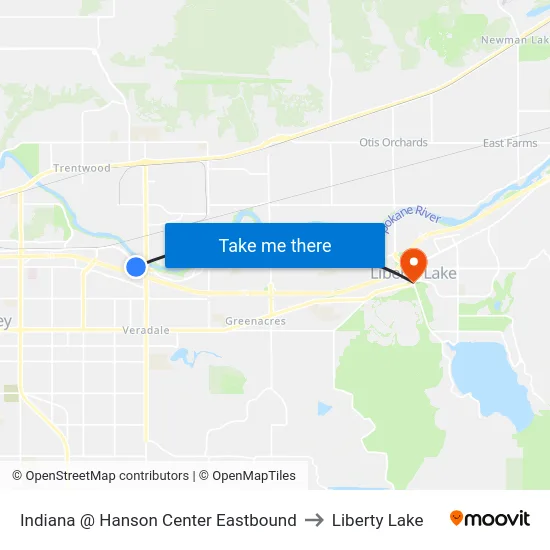 Indiana @ Hanson Center Eastbound to Liberty Lake map