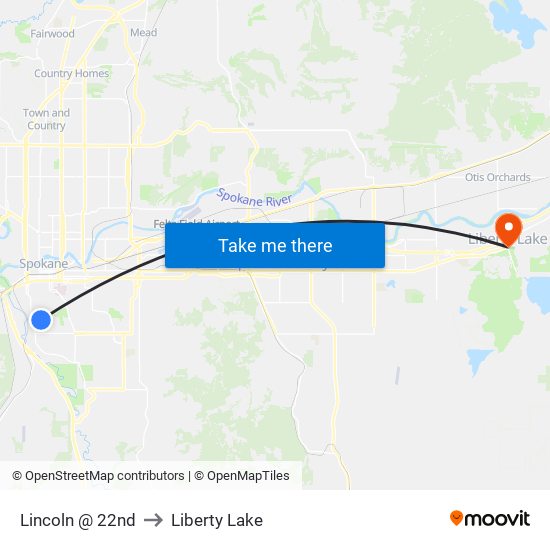 Lincoln @ 22nd to Liberty Lake map