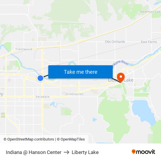 Indiana @ Hanson Center to Liberty Lake map