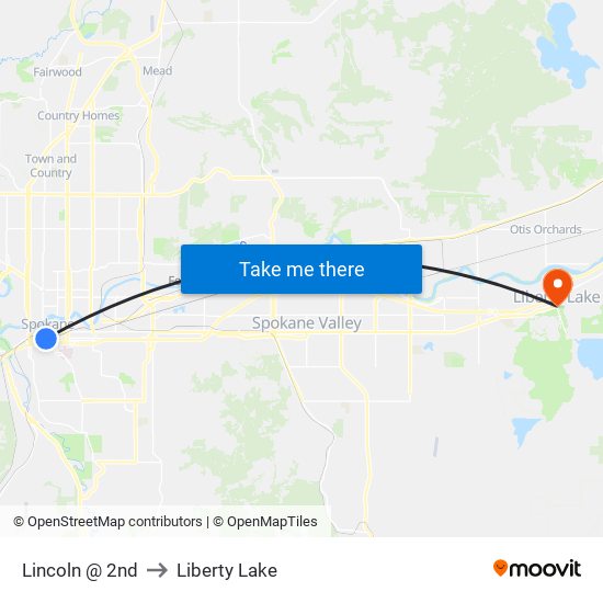 Lincoln @ 2nd to Liberty Lake map