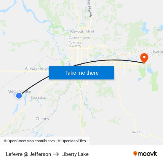 Lefevre @ Jefferson to Liberty Lake map