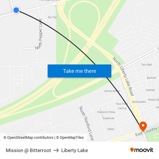 Mission @ Bitterroot to Liberty Lake map