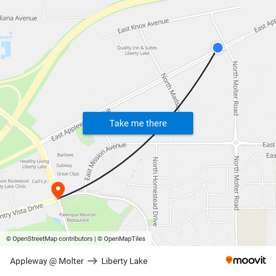 Appleway @ Molter to Liberty Lake map