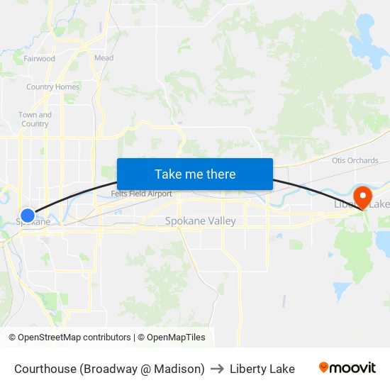 Courthouse (Broadway @ Madison) to Liberty Lake map