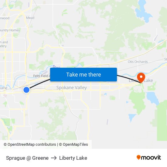 Sprague @ Greene to Liberty Lake map