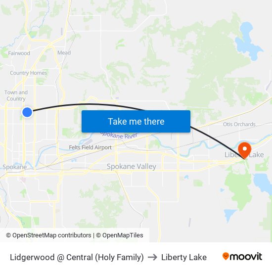 Lidgerwood @ Central (Holy Family) to Liberty Lake map