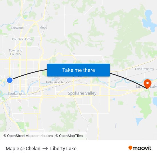 Maple @ Chelan to Liberty Lake map