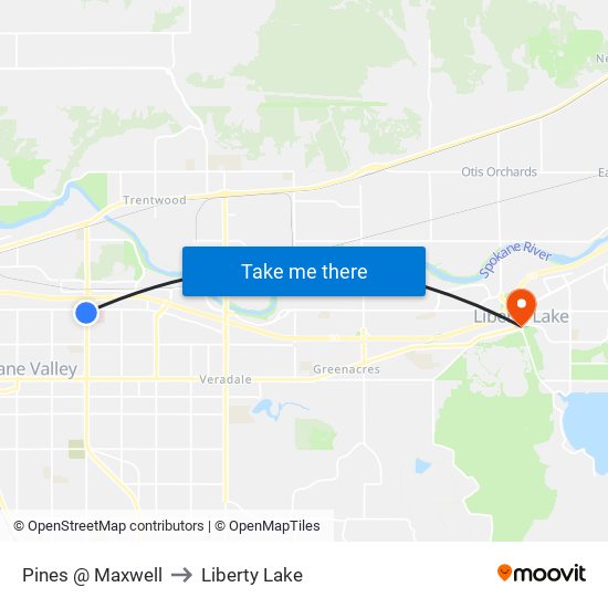 Pines @ Maxwell to Liberty Lake map