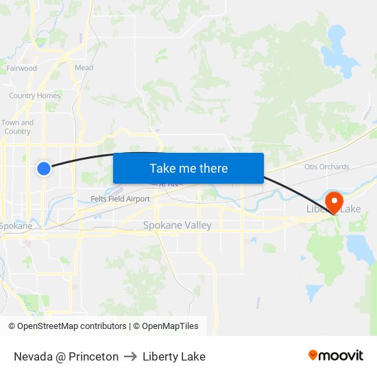 Nevada @ Princeton to Liberty Lake map