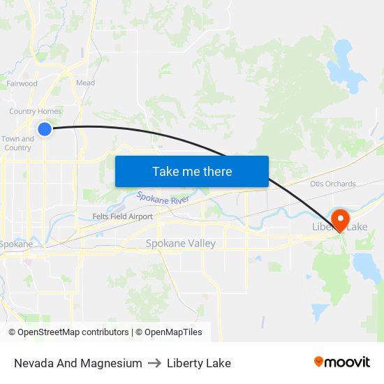 Nevada And Magnesium to Liberty Lake map