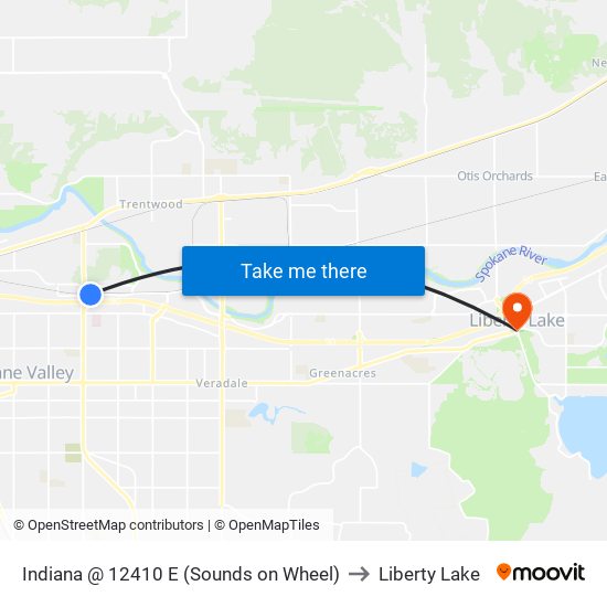 Indiana @ 12410 E (Sounds on Wheel) to Liberty Lake map