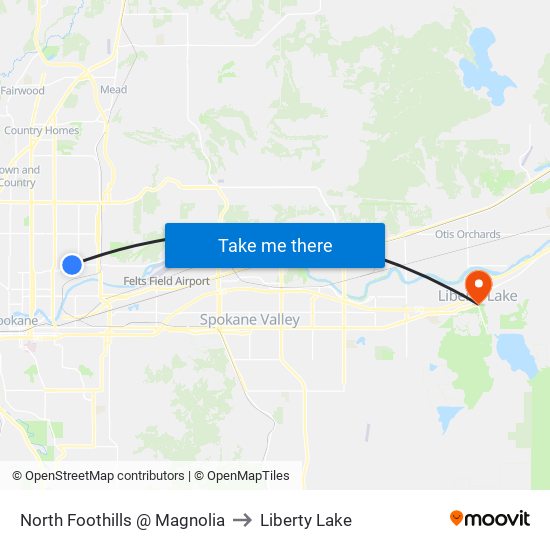 North Foothills @ Magnolia to Liberty Lake map