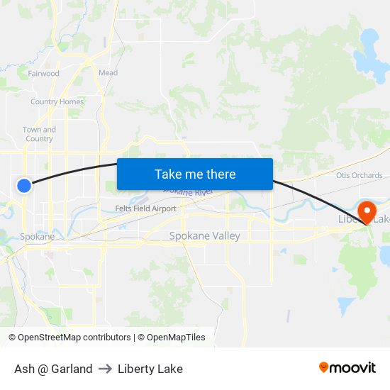 Ash @ Garland to Liberty Lake map