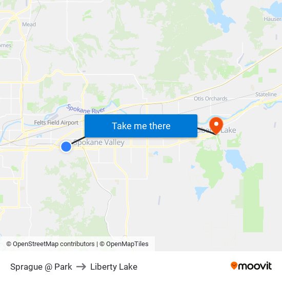 Sprague @ Park to Liberty Lake map