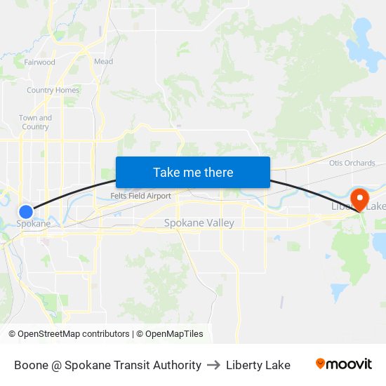 Boone @ Spokane Transit Authority to Liberty Lake map