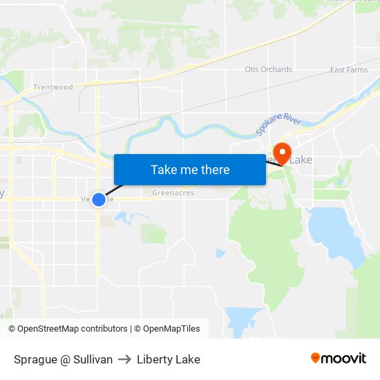 Sprague @ Sullivan to Liberty Lake map