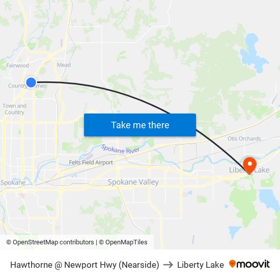 Hawthorne @ Newport Hwy (Nearside) to Liberty Lake map