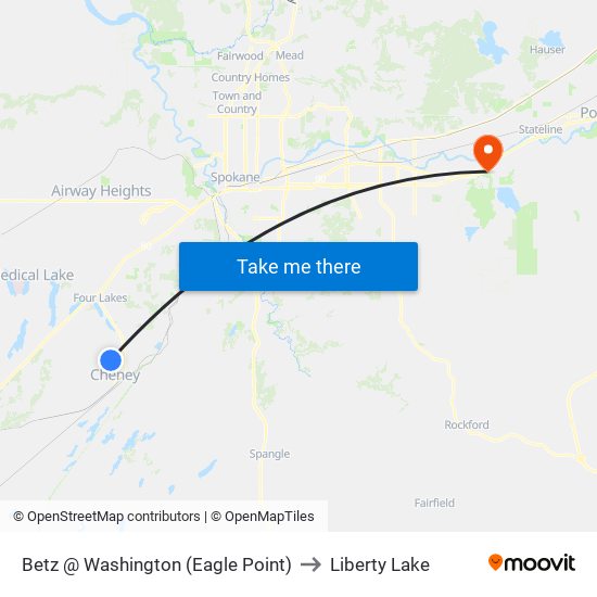 Betz @ Washington (Eagle Point) to Liberty Lake map