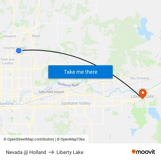 Nevada @ Holland to Liberty Lake map