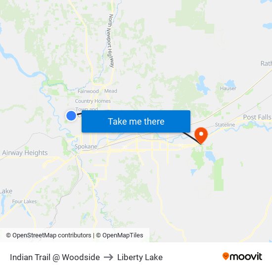 Indian Trail @ Woodside to Liberty Lake map