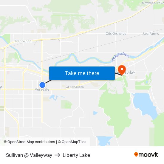 Sullivan @ Valleyway to Liberty Lake map