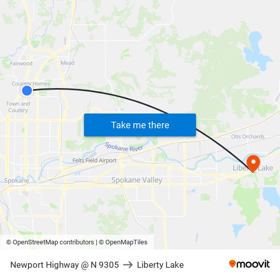 Newport Highway @ N 9305 to Liberty Lake map