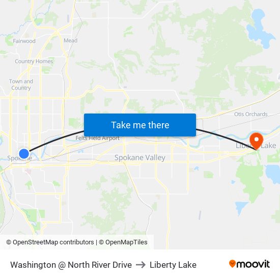 Washington @ North River Drive to Liberty Lake map