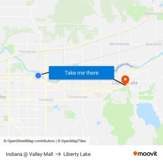 Indiana @ Valley Mall to Liberty Lake map