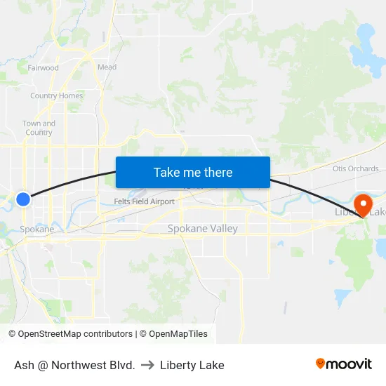 Ash @ Northwest Blvd. to Liberty Lake map