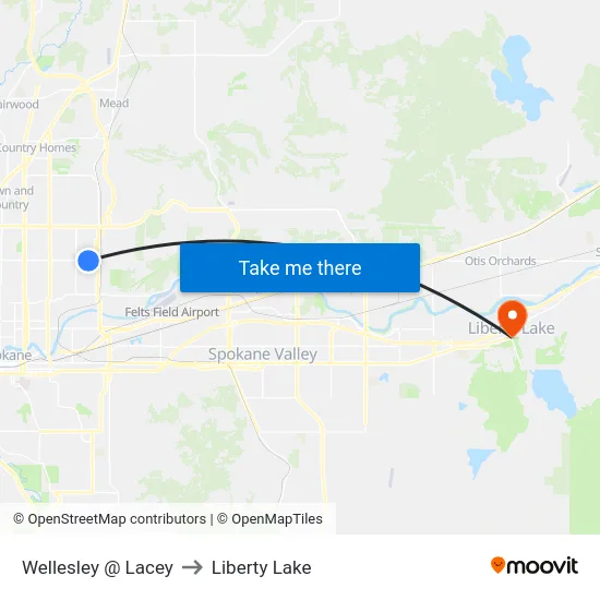 Wellesley @ Lacey to Liberty Lake map