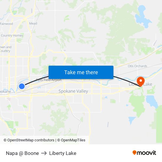 Napa @ Boone to Liberty Lake map
