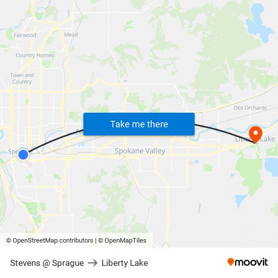 Stevens @ Sprague to Liberty Lake map