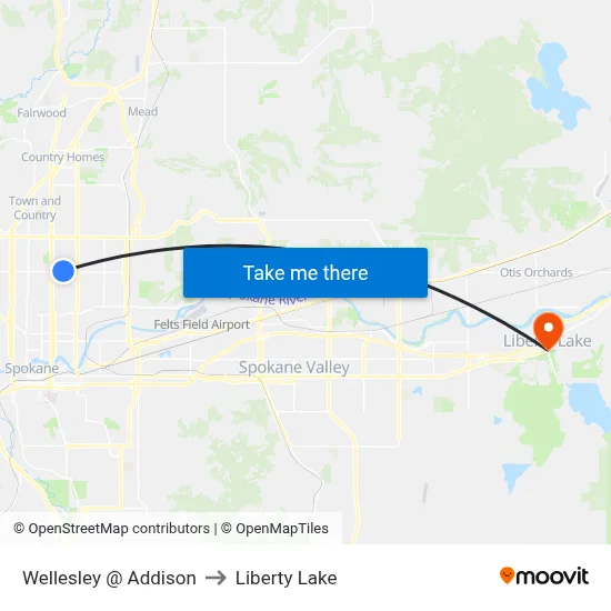 Wellesley @ Addison to Liberty Lake map