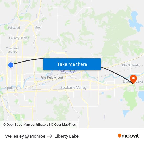 Wellesley @ Monroe to Liberty Lake map