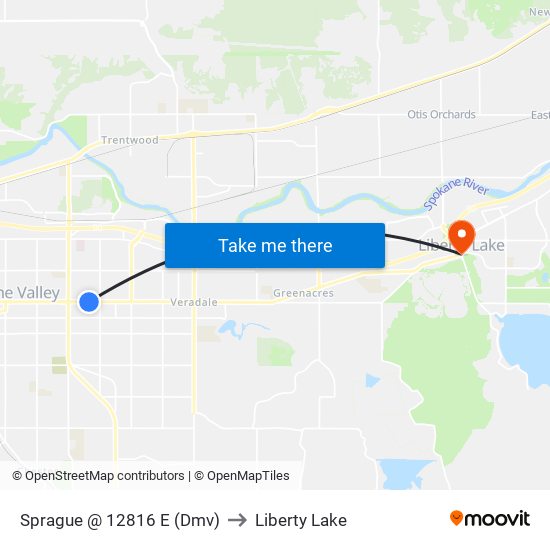 Sprague @ 12816 E (Dmv) to Liberty Lake map