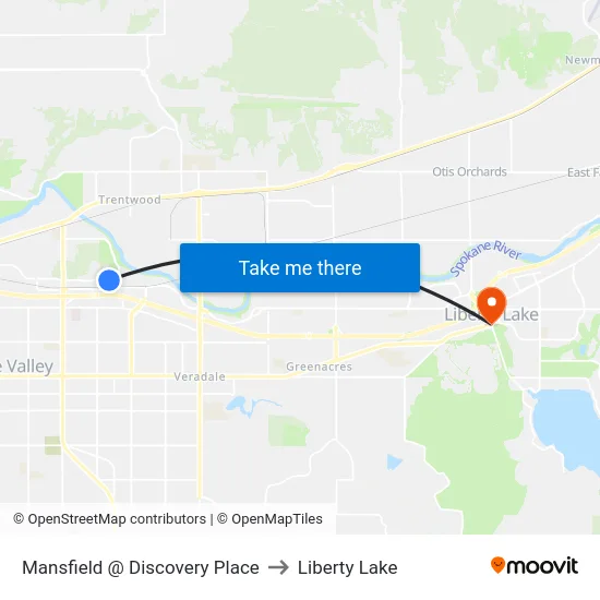 Mansfield @ Discovery Place to Liberty Lake map
