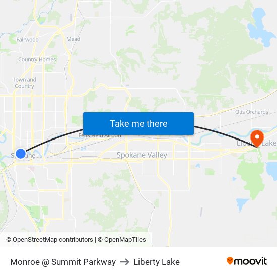 Monroe @ Summit Parkway to Liberty Lake map