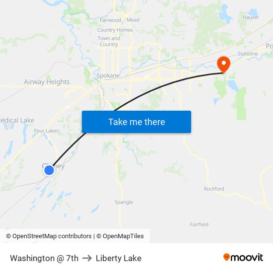 Washington @ 7th to Liberty Lake map