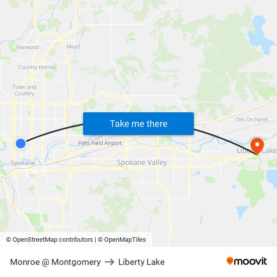 Monroe @ Montgomery to Liberty Lake map