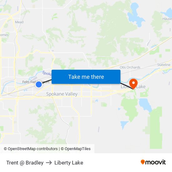 Trent @ Bradley to Liberty Lake map