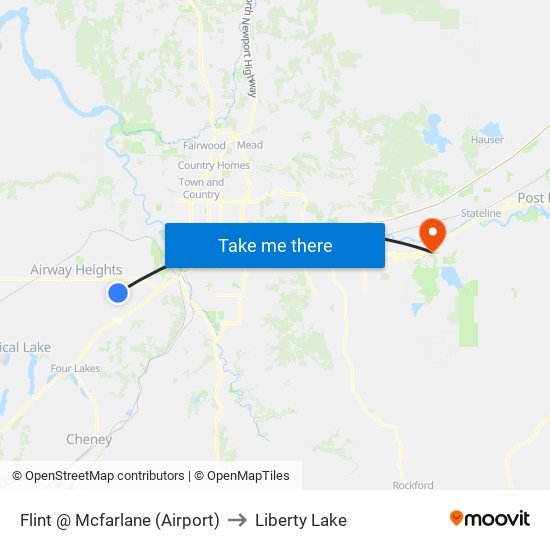 Flint @ Mcfarlane (Airport) to Liberty Lake map