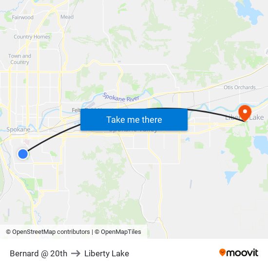 Bernard @ 20th to Liberty Lake map