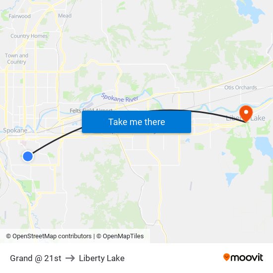 Grand @ 21st to Liberty Lake map