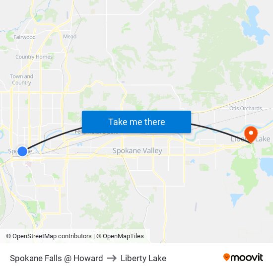 Spokane Falls @ Howard to Liberty Lake map