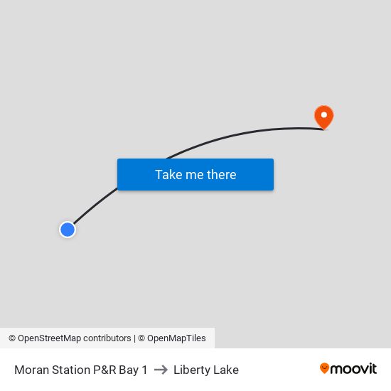 Moran Station P&R Bay 1 to Liberty Lake map