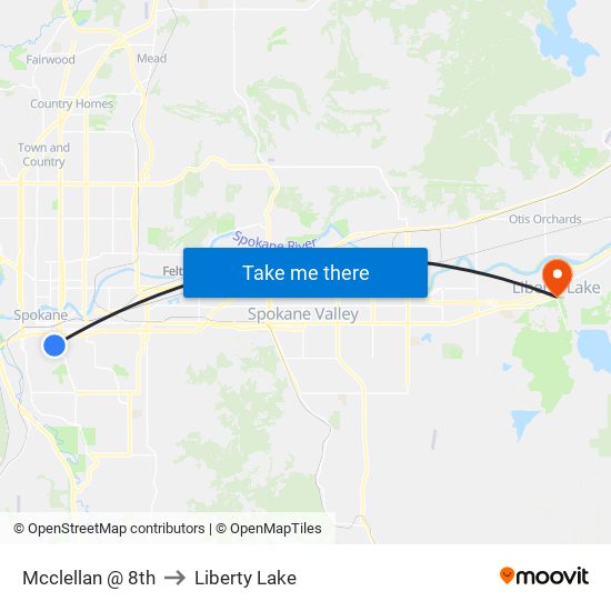 Mcclellan @ 8th to Liberty Lake map