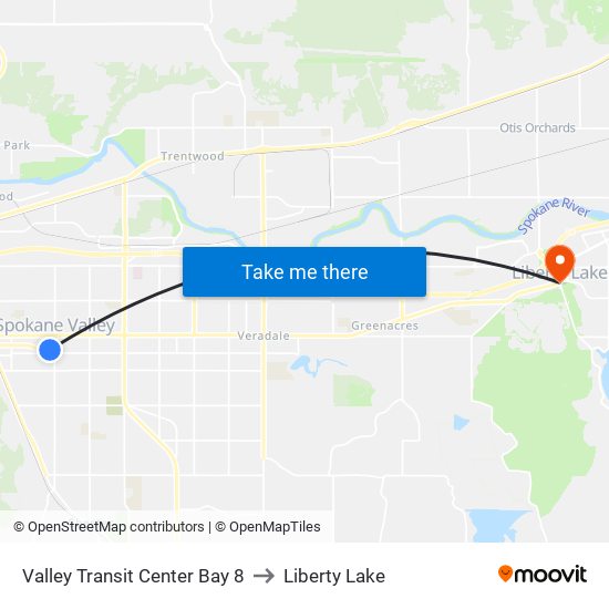 Valley Transit Center Bay 8 to Liberty Lake map