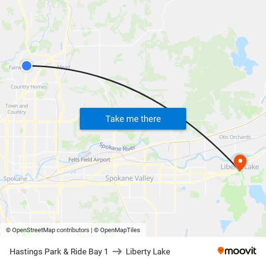 Hastings Park & Ride Bay 1 to Liberty Lake map