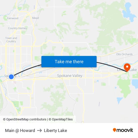 Main @ Howard to Liberty Lake map